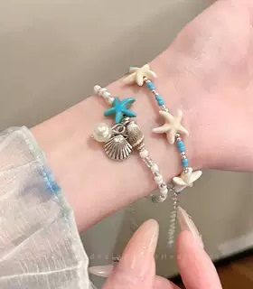 海边度假~蓝色贝壳海星手链女海岛串珠配饰手串2025新款叠戴手饰