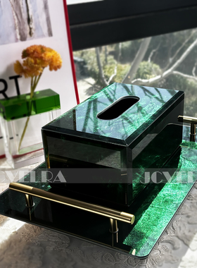 轻奢水晶玻璃托盘高级客厅茶几收纳盘餐厅水杯架水果盘陈列托盘