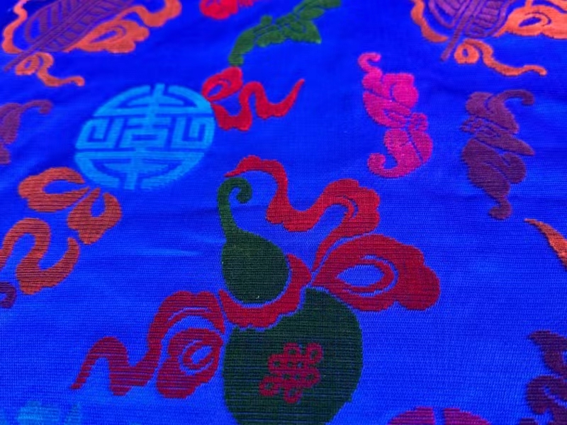 真丝漳绒缎宝蓝湖蓝秋香绿七彩八宝葫芦马甲汉服新中式桑蚕丝面料_虎窝淘