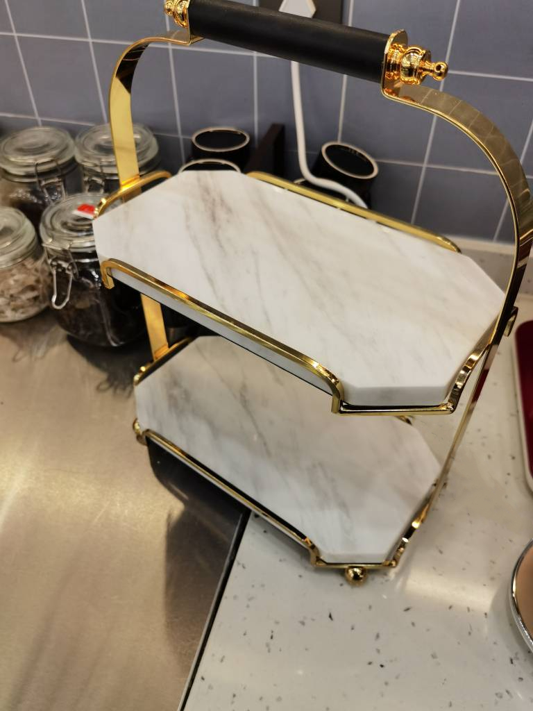 天然石材托盘饰品展示架轻奢双层化妆品收纳架水果零食桌面置物架 - 图2