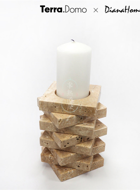 侘寂风黄洞石烛台摆件极简大理石蜡烛样板间民宿餐厅装饰品摆设