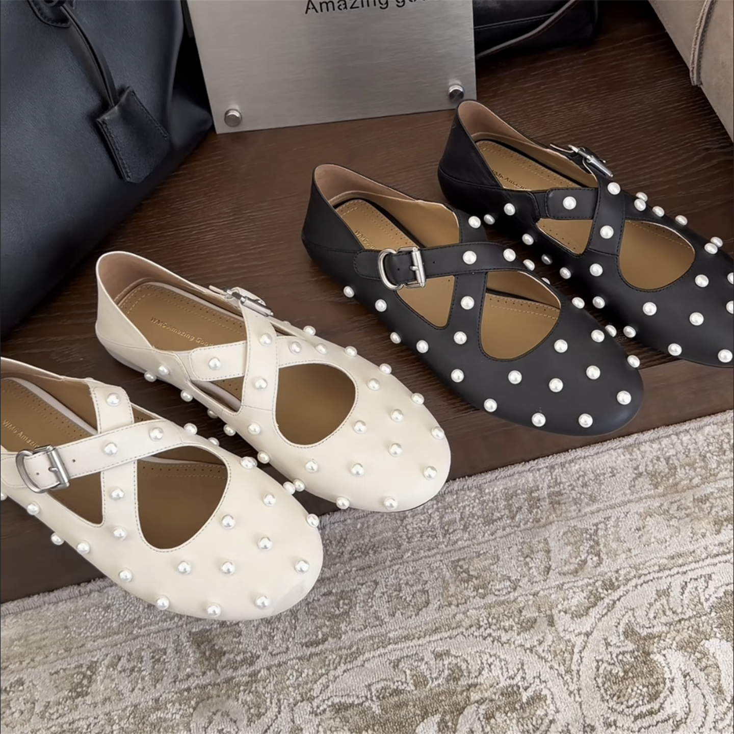 wm6欧洲站女鞋2026春新款真皮法式珍珠玛丽珍鞋交叉带平底单鞋潮,淘宝优惠券,粉丝福利购,淘宝优惠卷