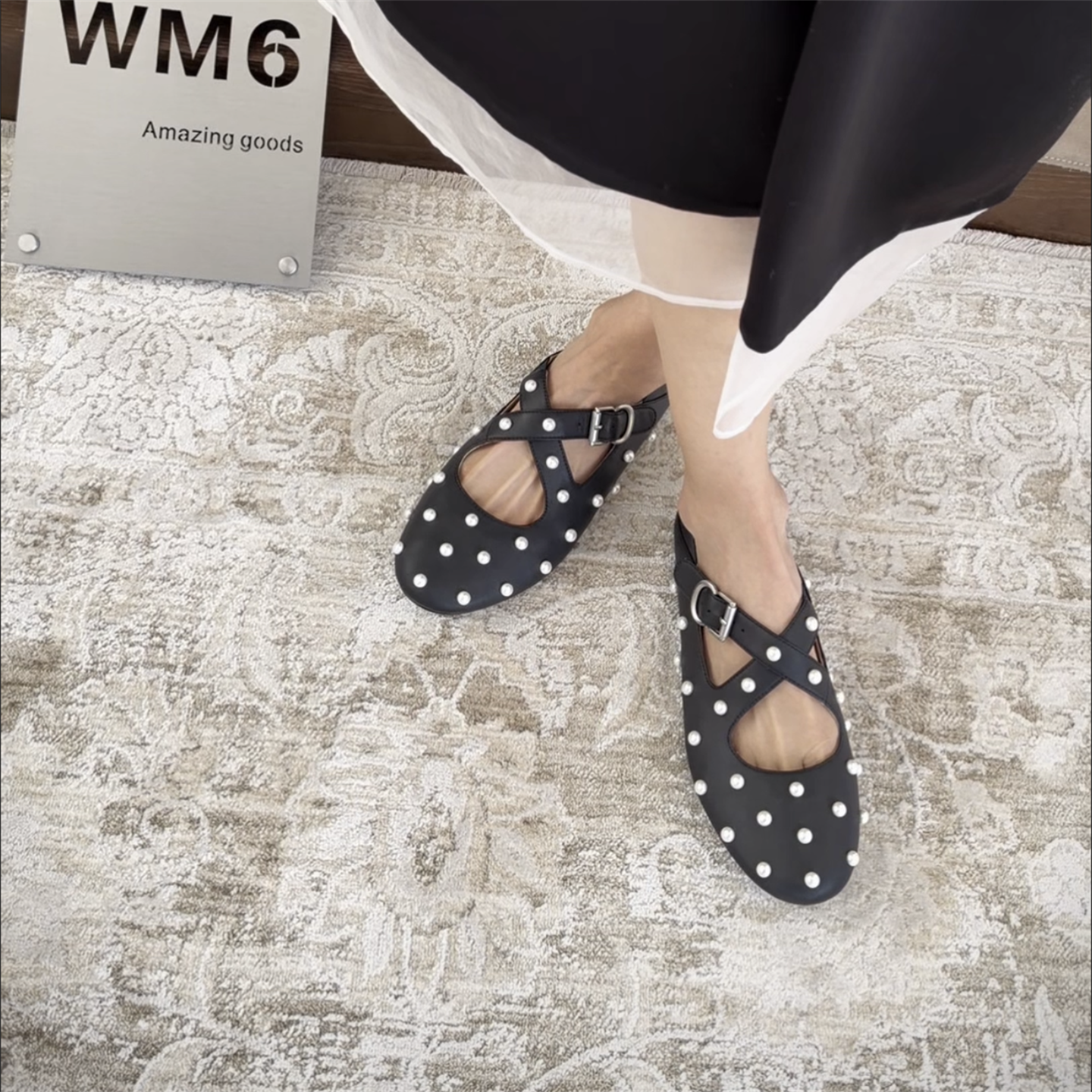 wm6欧洲站女鞋2026春新款真皮法式珍珠玛丽珍鞋交叉带平底单鞋潮,淘宝优惠券,粉丝福利购,淘宝优惠卷