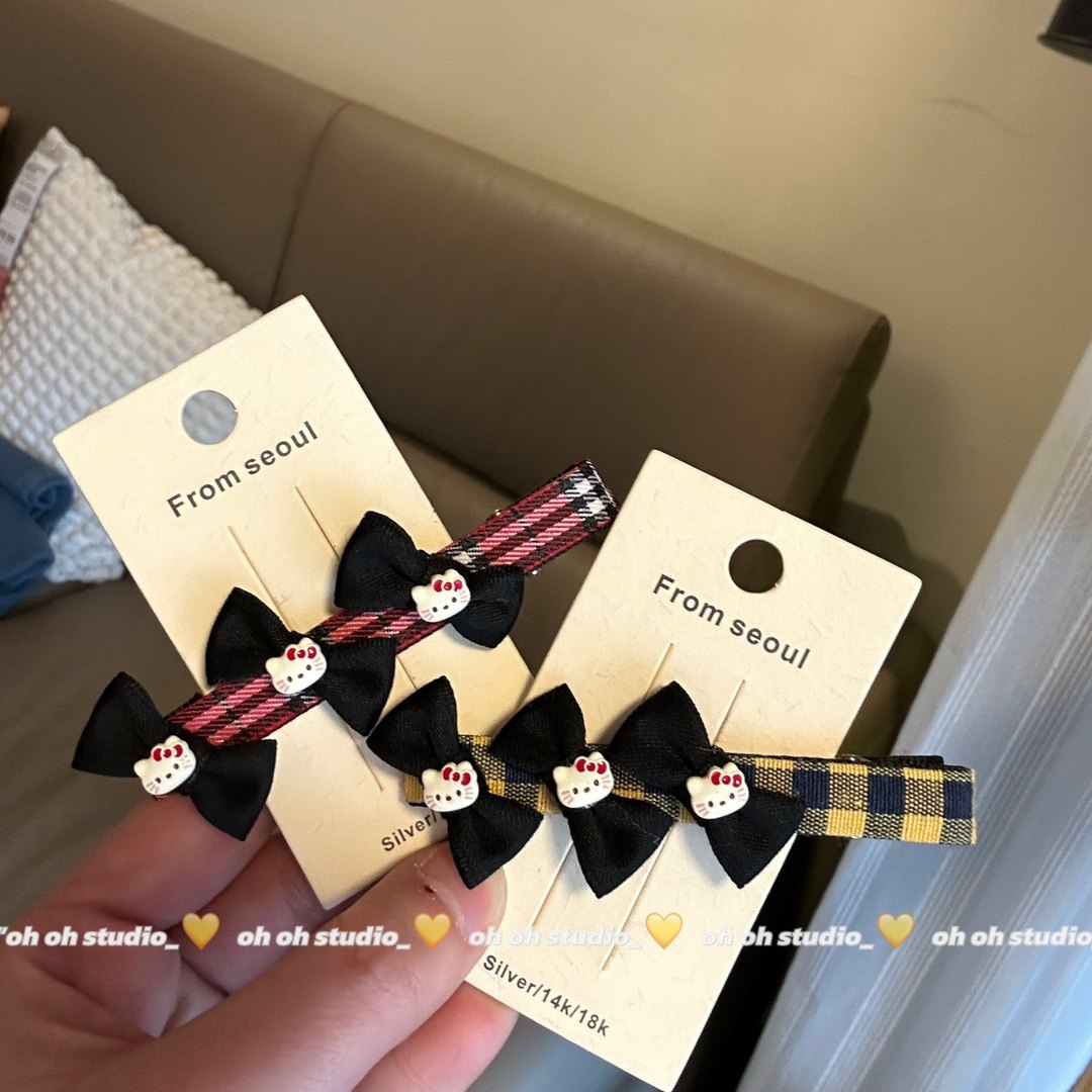 【oh oh】韩系学院风格纹蝴蝶结kt卡通可爱发夹个性少女刘海边夹,淘宝优惠券,粉丝福利购,淘宝优惠卷