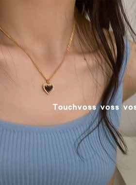 chic法式女友 *冷淡风黑色锆石心形吊坠项链极简ins高级气质项链