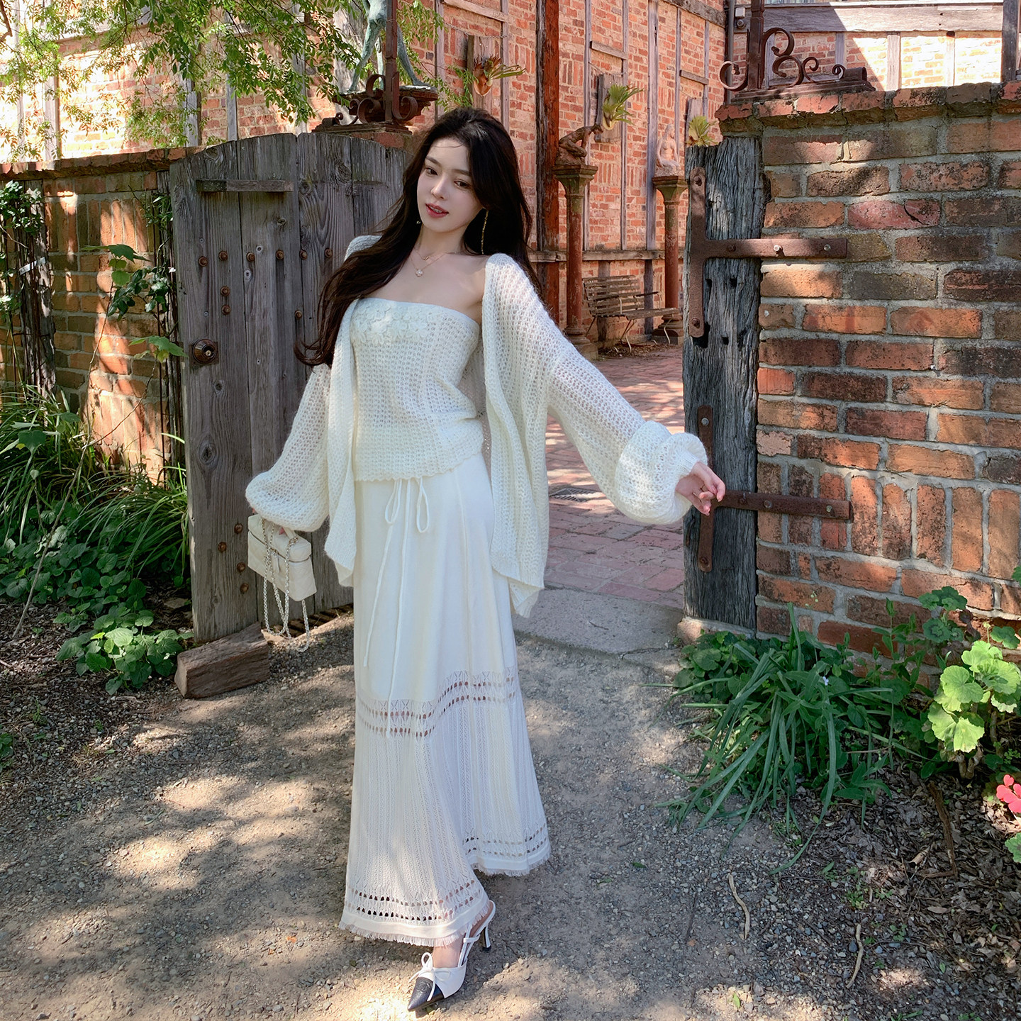 ByYou 冬季灯笼袖马海毛羊毛针织开衫外套两件套装女无袖抹胸内搭,淘宝优惠券,粉丝福利购,淘宝优惠卷