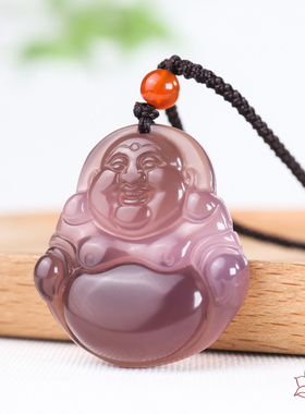玛瑙玉髓蒂王紫佛公吊坠粉紫笑佛项链女弥勒佛大肚笑面佛玉佩