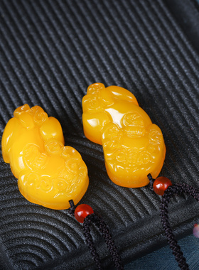 黄玉髓霸王貔貅吊坠 珠宝男女款玛瑙皮休项链黄水晶挂件饰品