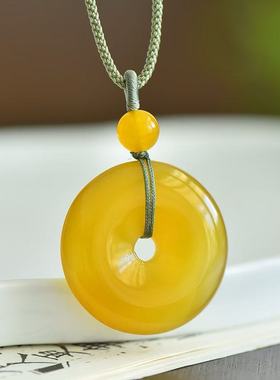 黄玉髓平安扣吊坠玛瑙项链