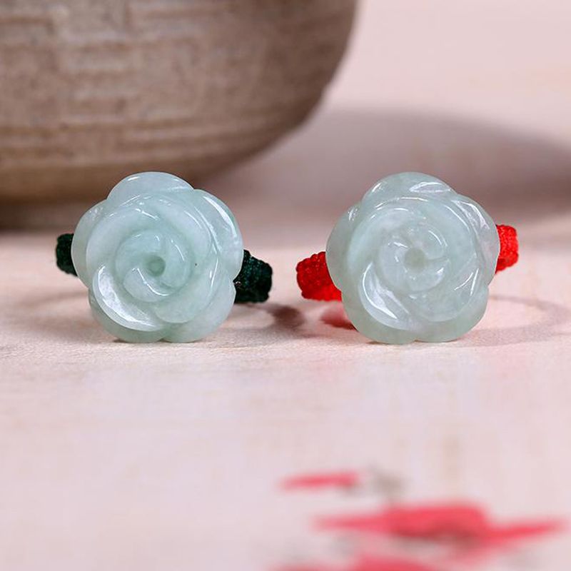 Natural jadeite peony flower ring hand ornament jade raw stone jadeite jadeite handmade weaving