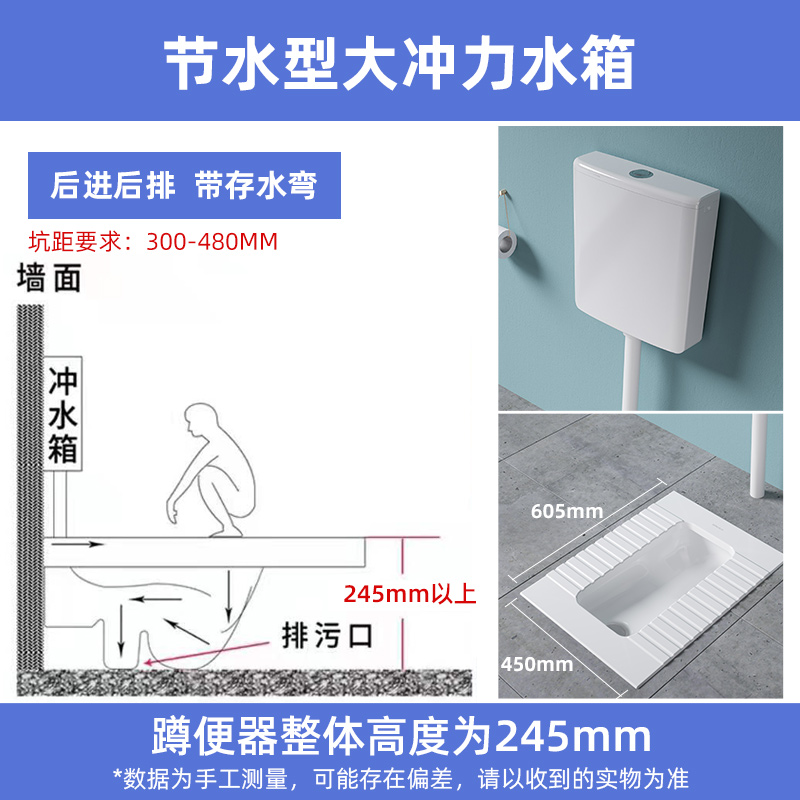 帝王洁具蹲便器蹲坑式水箱防臭便池盆卫生间家用厕所墙排式大便器-图2