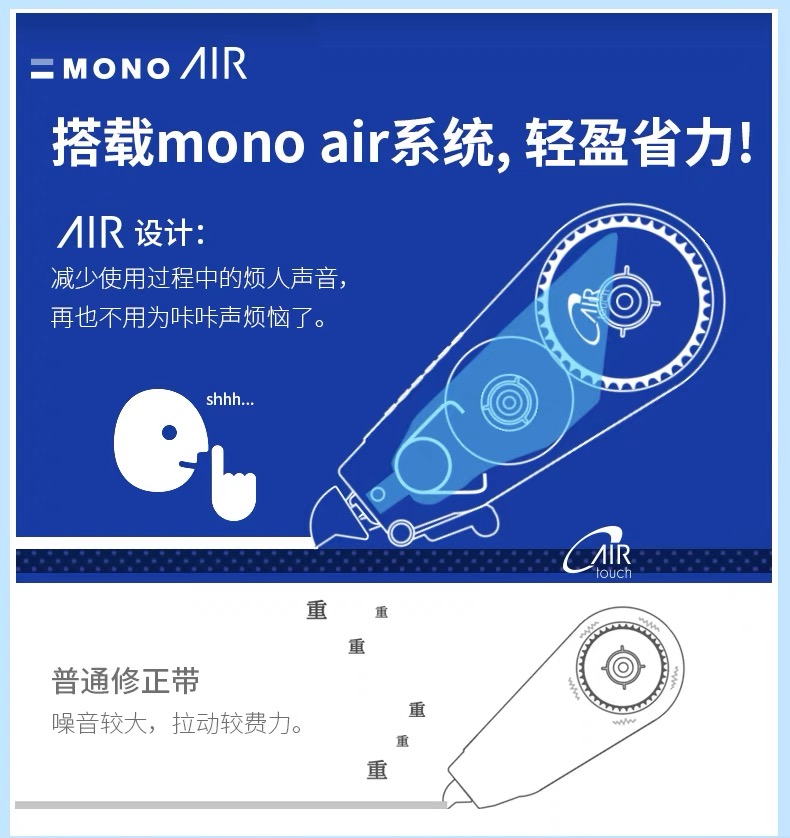 日本Tombow蜻蜓静音修正带替芯MONO AIR5可爱女生小学生专用涂改带10m大容量可替换芯改正带进口文具CT-CAX5C - 图1