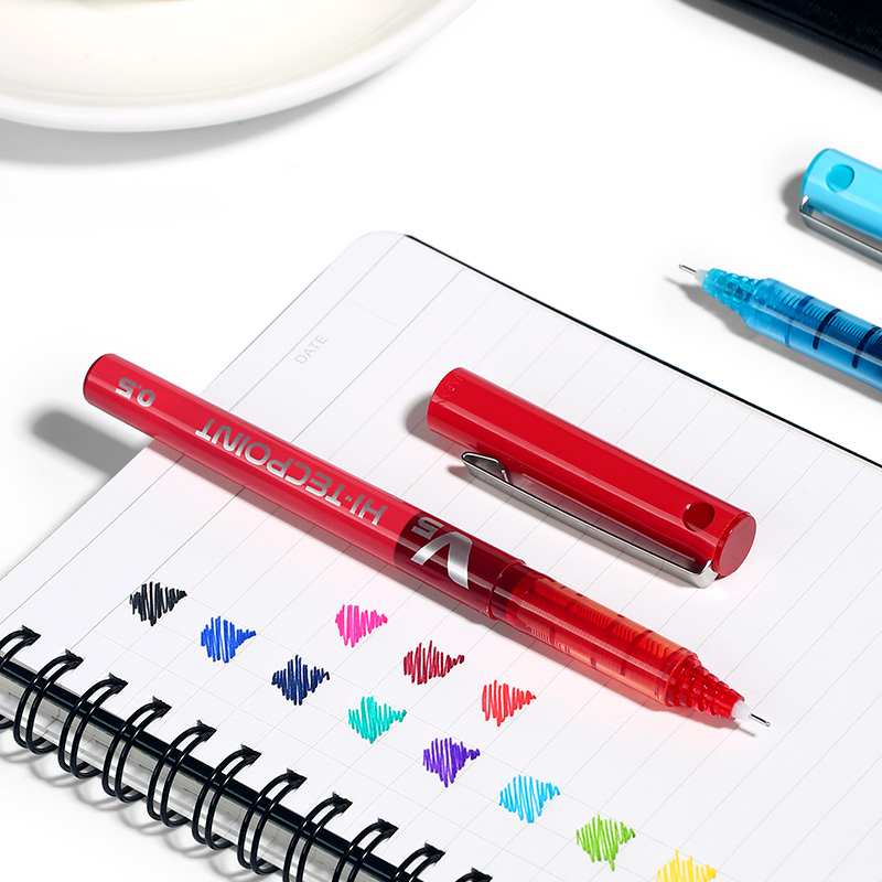 日本pilot百乐笔v5直液式走珠笔水笔酒红手账笔水性办公签字笔0.5mm彩色全针管BX-V5黑红蓝粉紫做笔记专用笔 - 图3