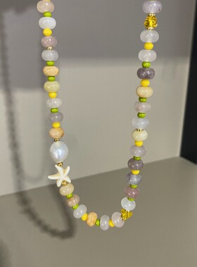 春夏新款海星果冻色天然石项链小众设计时尚度假感手工串珠锁骨链