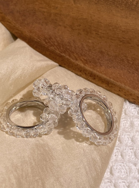 清凉气泡 戒指泫雅IU同款 可爱花花珠子水晶甜美串光珠一组三戒指