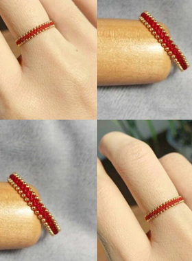 新年款金色豆豆手工红色编织戒指新中式时尚个性百搭高级指环女