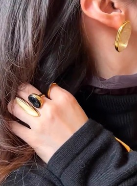 茶晶石吊坠项链春夏新款不规则金色耳环小众设计高级感复古毛衣链