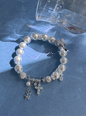 法式温柔施家珍珠锆石蝴蝶结手链爆闪好看女轻奢百搭小众高级手饰