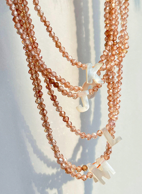 小众水晶串珠项链贝母字母锁骨链