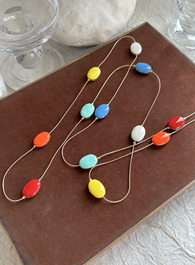 法式复古彩色珐琅豆豆项链小众设计度假风时尚轻奢气质款叠戴长款