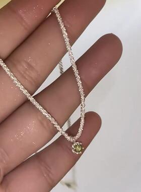 波光粼粼锆石项链闪亮粉钻锁骨链吊坠项链轻奢小众颈链毛衣链饰品