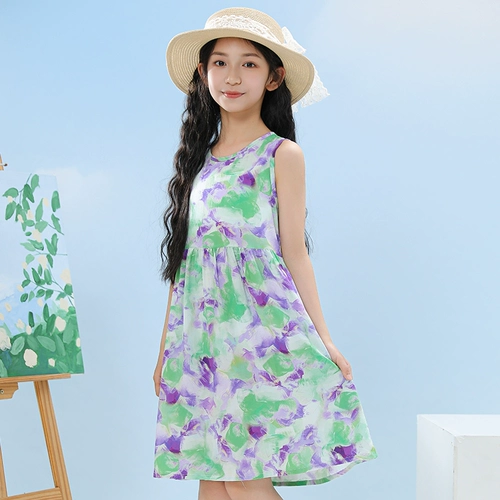 Летняя пижама, юбка, тонкое детское хлопковое шелковое платье-комбинация для принцессы