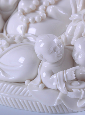 多子五子弥勒佛像陶瓷客厅家居装饰中式摆件白瓷大肚笑佛五子登科