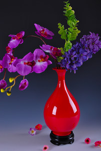 润致 德化陶瓷花瓶家居工艺品  中国红花插 现代婚房家饰摆件