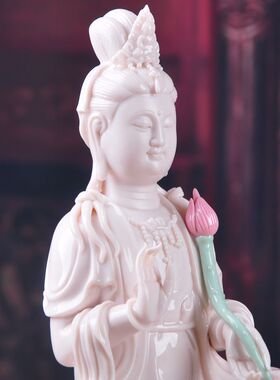 白瓷华严三圣文殊普贤菩萨佛像摆件家居供奉