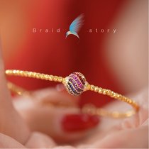 Jewelry person braid (lantern) 18K gold rainbow gradient sapphire ruby transfer bead pendant bracelet