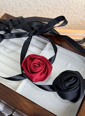 玫瑰花绑带项链~复古暗黑风玫瑰颈链手链两用choker锁骨链项圈女