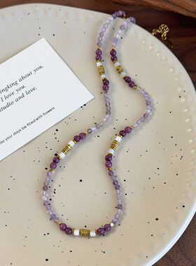 春夏新款浪漫紫色系水晶玻璃手工串珠项链甜美气质拍照配饰颈链女