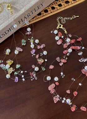 粉色天然石珍珠串珠项链女多巴胺小众设计甜美配饰温柔气质锁骨链