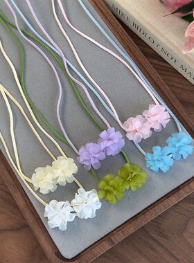 森系彩色山茶花颈链女小清新甜美可爱绑带choker项圈颈带春夏项链