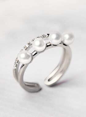 韩版饰品 韩式优雅珍珠镶钻双层立体食指戒指环