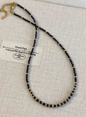 黑色玛瑙串珠锆石项链女法式复古小众设计高级感新款颈链锁骨链