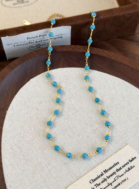 波西米亚风绿色石头项链女高级感轻奢小众2025新款多巴胺锁骨颈链