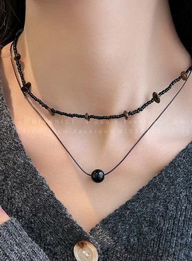 新中式黑色串珠项链爆款度假风