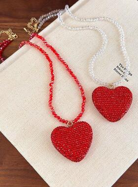 红色水晶满钻爱心项链女轻奢甜美小众设计桃心送闺蜜朋友锁骨链