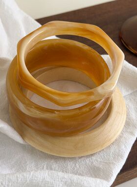 复古几何不规则椭圆树脂木质手镯气质百搭小众手环2026年夏季新款