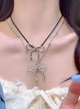 个性百搭简约时尚颈链银色蝴蝶结蜡绳蛇骨链项链新品轻奢脖颈链女