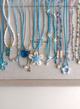 蓝色系串珠贝壳项链女度假风设计感颈链夏日多巴胺锁骨链甜美配饰