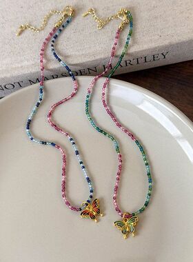 珐琅小蝴蝶多巴胺项链女锁骨链颈链小众轻奢设计彩色串珠2026新款