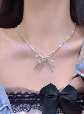 春夏小清新爆闪碎银子蝴蝶结项链ins小众日韩锁骨链颈链轻奢配饰