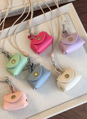 多巴胺pu皮质零钱包包项链女小众挂脖配饰长款吊坠锁骨卫衣毛衣链