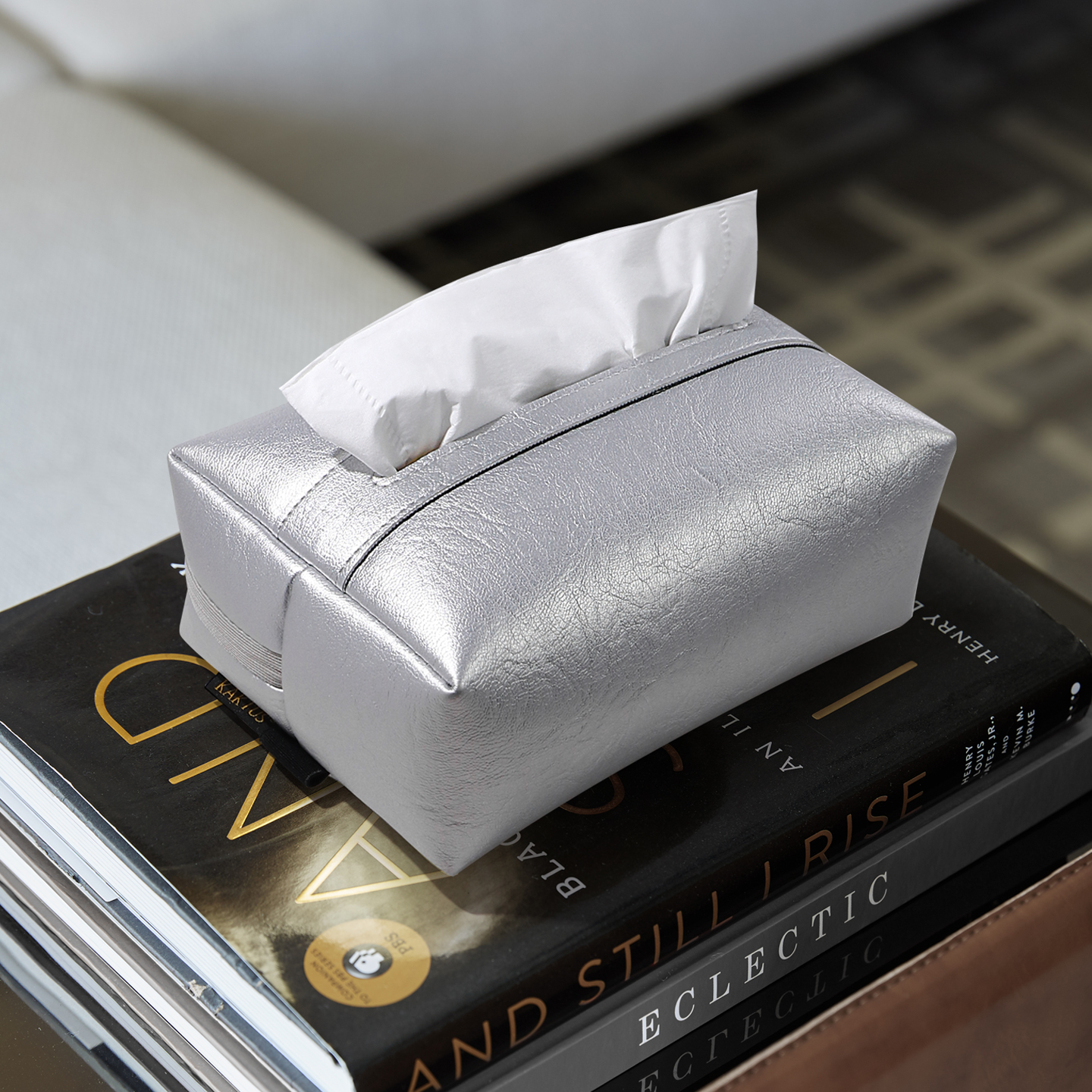 车载纸巾盒立体纸抽盒家用轻奢车内扶手箱高级感高档牛皮纹纸巾盒 - 图2