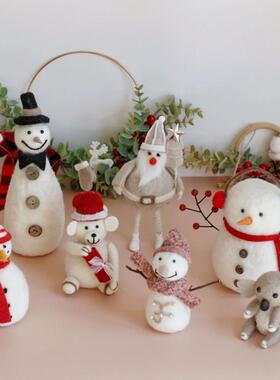 梦田新款毛毡树叶雪人节日风摆件