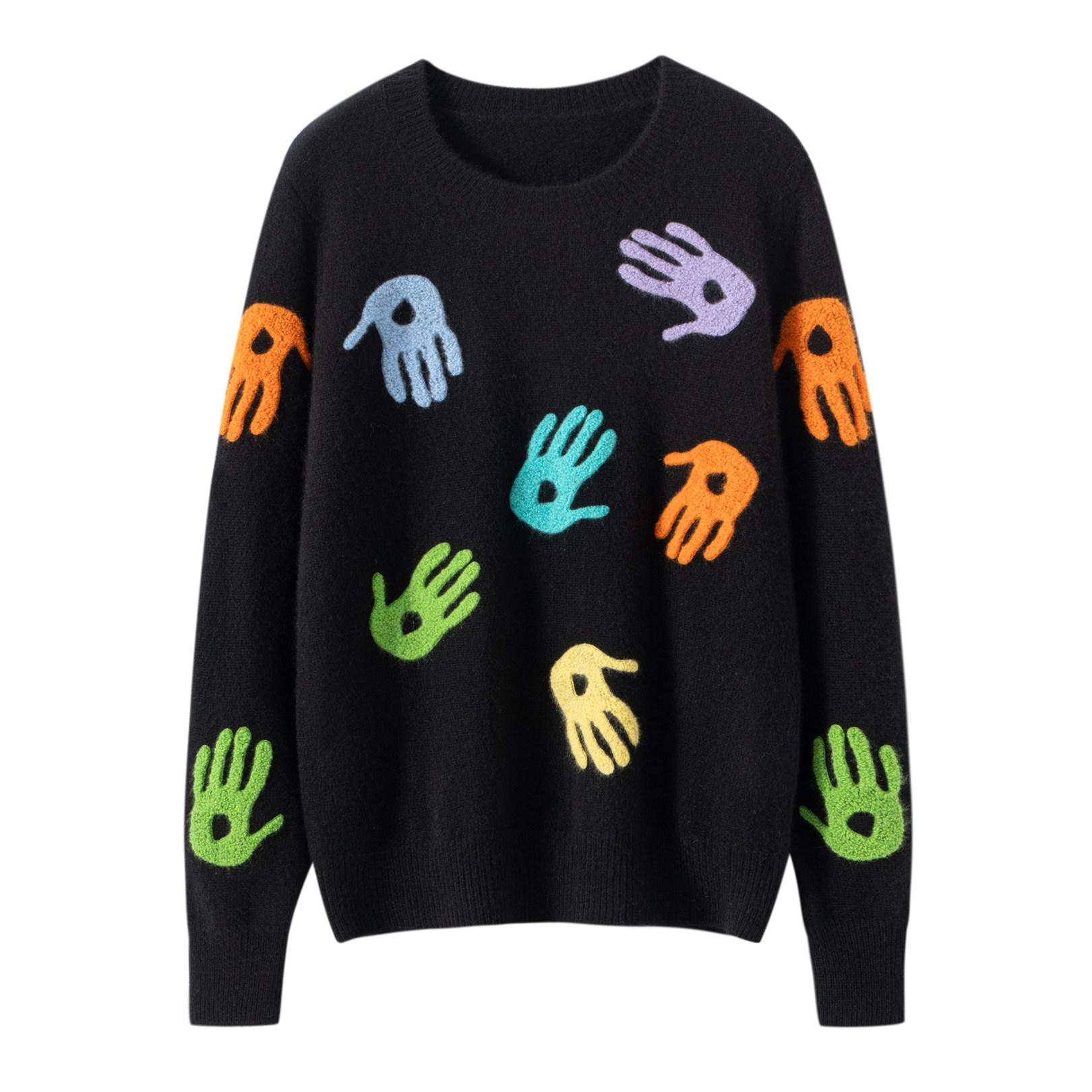 秋冬季新款100%纯山羊绒衫女圆领彩色手印针织衫减龄气质毛衣上衣,淘宝优惠券,粉丝福利购,淘宝优惠卷