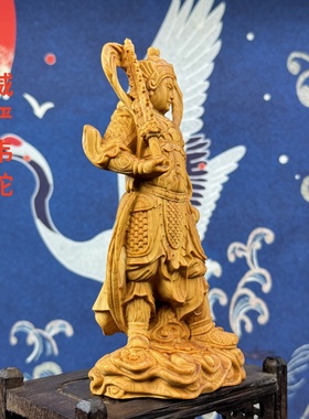 崖柏木雕刻韦陀菩萨左右护法