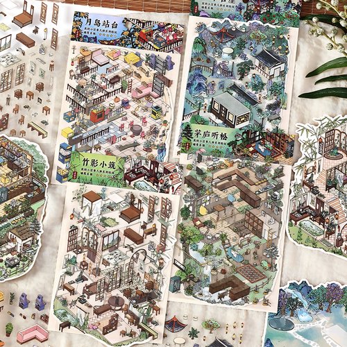 infeelme我的小屋第八弹2.5D造景贴纸可爱diy手工微缩场景贴画 - 图0